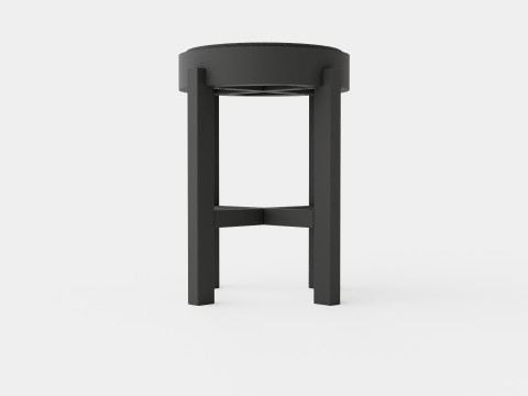 Stool with Rattan Seat Black 3D Model