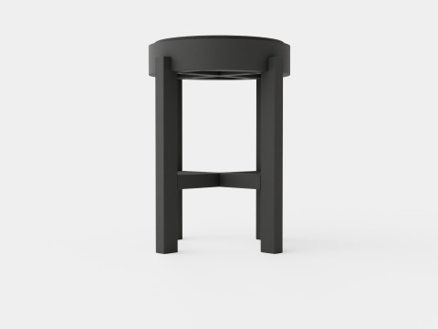 Stool with Rattan Seat Black 3D Model