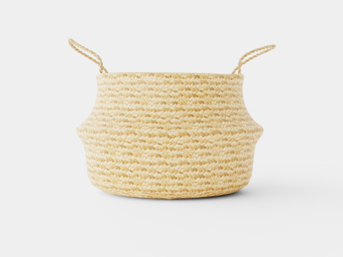 Large round storage basket in plaited seaweed Modelo 3D