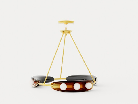 Hopper Chandelier - Vintage Brass 9 light sources 3D Model