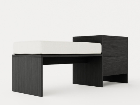 William bench right drawer black 3D Model