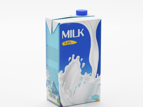 Milk Box cardboard with texture and UV map 3D Модель