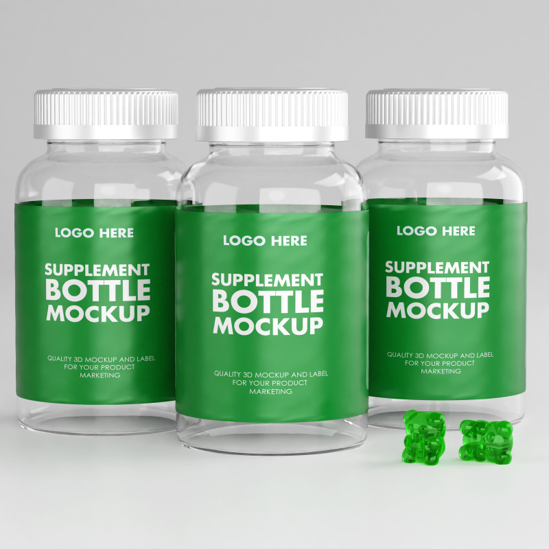 High-Quality 3D supplement Jar Container Model and Gummi model 3D 模型 .c4d .max .obj .3ds .fbx .stl .blend