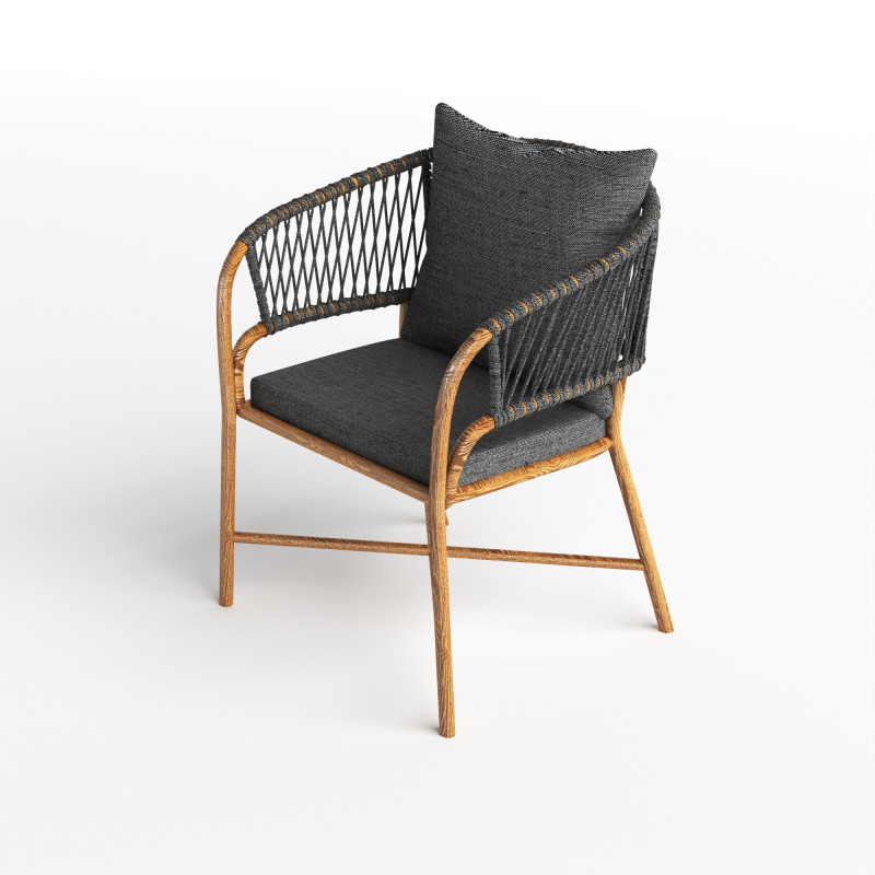 Stylish Hotel Rope Woven Dining Chairs Aluminum Armchair With Cushion Balcony Garden Outdoor 3D Model .c4d .max .obj .3ds .fbx .stl .blend 