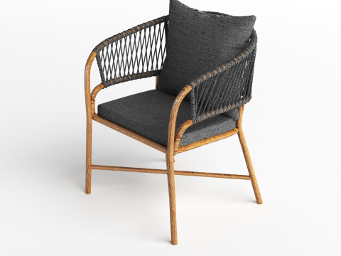 Stylish Hotel Rope Woven Dining Chairs Aluminum Armchair With Cushion Balcony Garden Outdoor 3D Model