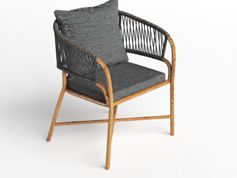 Stylish Hotel Rope Woven Dining Chairs Aluminum Armchair With Cushion Balcony Garden Outdoor 3D Model