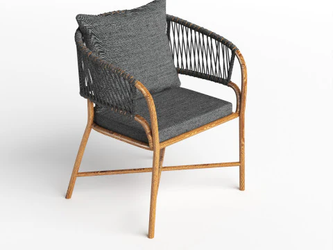 Stylish Hotel Rope Woven Dining Chairs Aluminum Armchair With Cushion Balcony Garden Outdoor 3D Model