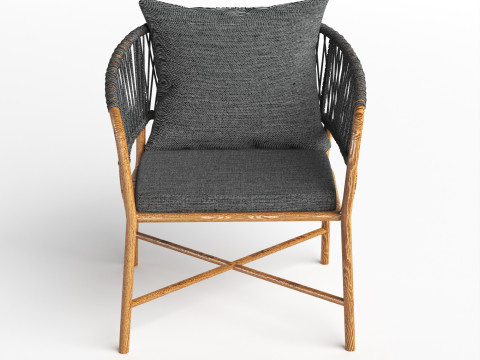 Stylish Hotel Rope Woven Dining Chairs Aluminum Armchair With Cushion Balcony Garden Outdoor 3D Model