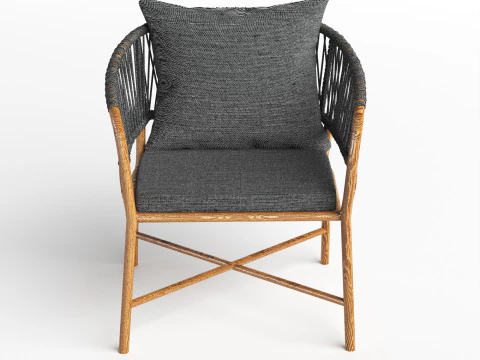 Stylish Hotel Rope Woven Dining Chairs Aluminum Armchair With Cushion Balcony Garden Outdoor 3D Model