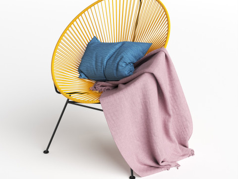 Stylish Hotel Rope Woven Dining Chairs Aluminum Armchair With Cushion Balcony Garden Outdoor Model 3D
