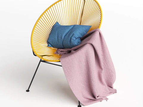 Stylish Hotel Rope Woven Dining Chairs Aluminum Armchair With Cushion Balcony Garden Outdoor 3D Model