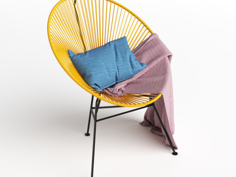 Stylish Hotel Rope Woven Dining Chairs Aluminum Armchair With Cushion Balcony Garden Outdoor Model 3D
