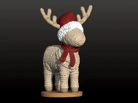 Cozy Christmas Reindeer with Hat and Scarf 3D Print Model