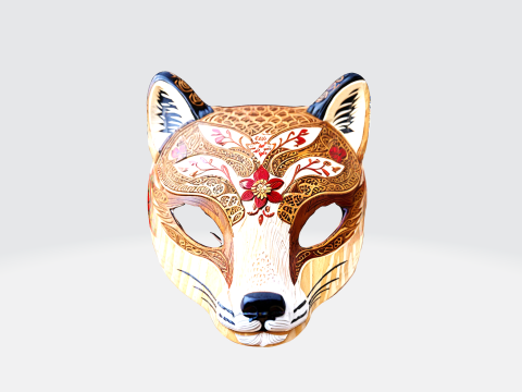 Intricate Japanese Fox Mask 3D Model