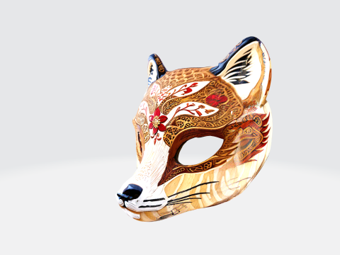 Intricate Japanese Fox Mask 3D-Modell
