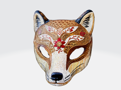 Intricate Japanese Fox Mask 3D-Modell