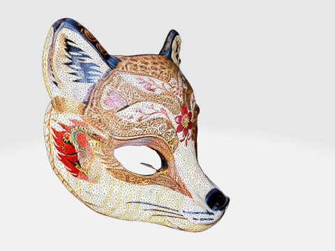 Intricate Japanese Fox Mask 3D-Modell