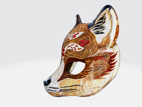 Intricate Japanese Fox Mask 3D-Modell