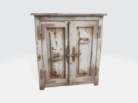 Rustic Vintage Wardrobe Cabinet - Distressed Farmhouse Furniture 3D Model