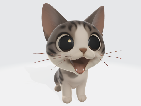 Cute Cartoon Cat - Kawaii Kitten Character Modèle 3D