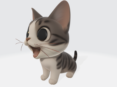 Cute Cartoon Cat - Kawaii Kitten Character 3D मॉडल