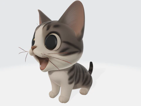 Cute Cartoon Cat - Kawaii Kitten Character 3D Model