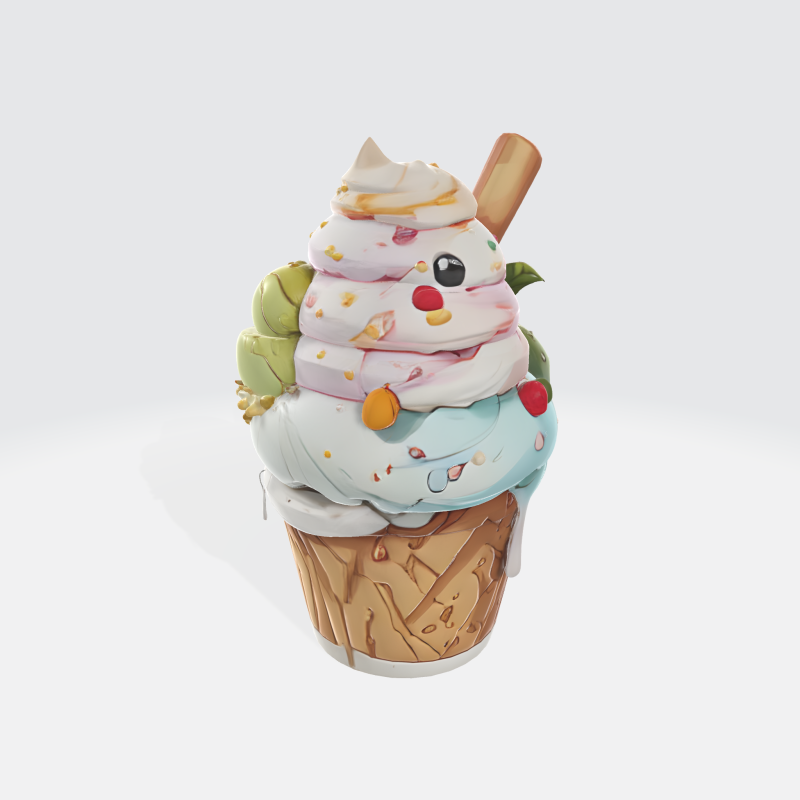 Kawaii Cartoon Ice Cream Character - Cute Dessert Mascot Modelo 3D .c4d .max .obj .3ds .fbx .stl .blend