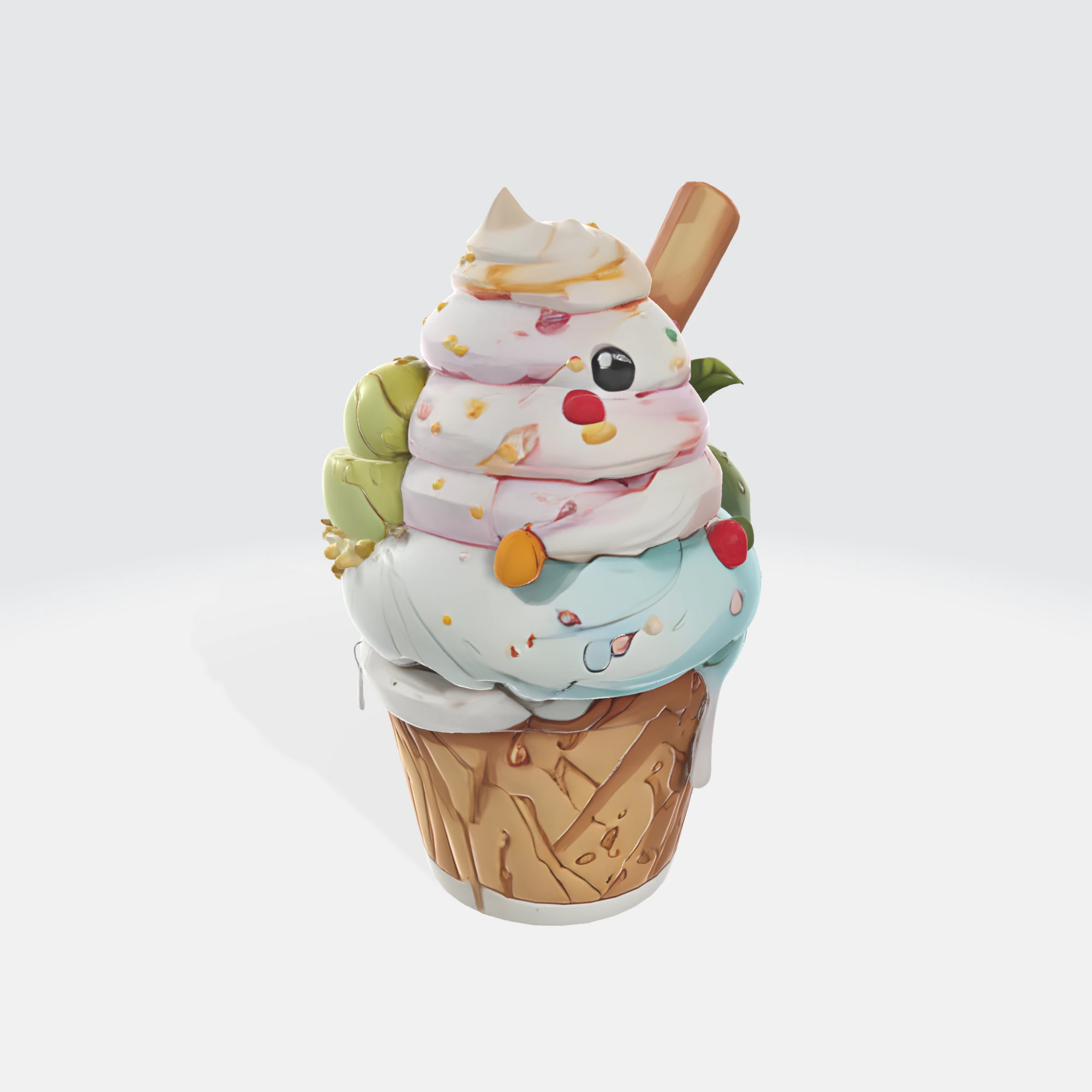 Kawaii Cartoon Ice Cream Character - Cute Dessert Mascot 3D Model .c4d .max .obj .3ds .fbx .stl .blend 