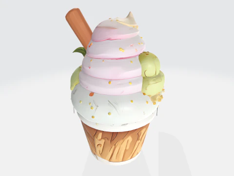 Kawaii Cartoon Ice Cream Character - Cute Dessert Mascot 3D Model