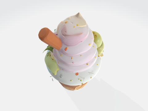Kawaii Cartoon Ice Cream Character - Cute Dessert Mascot Modelo 3D