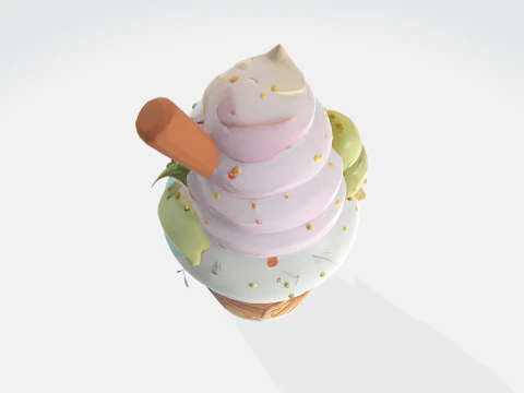 Kawaii Cartoon Ice Cream Character - Cute Dessert Mascot 3D Model