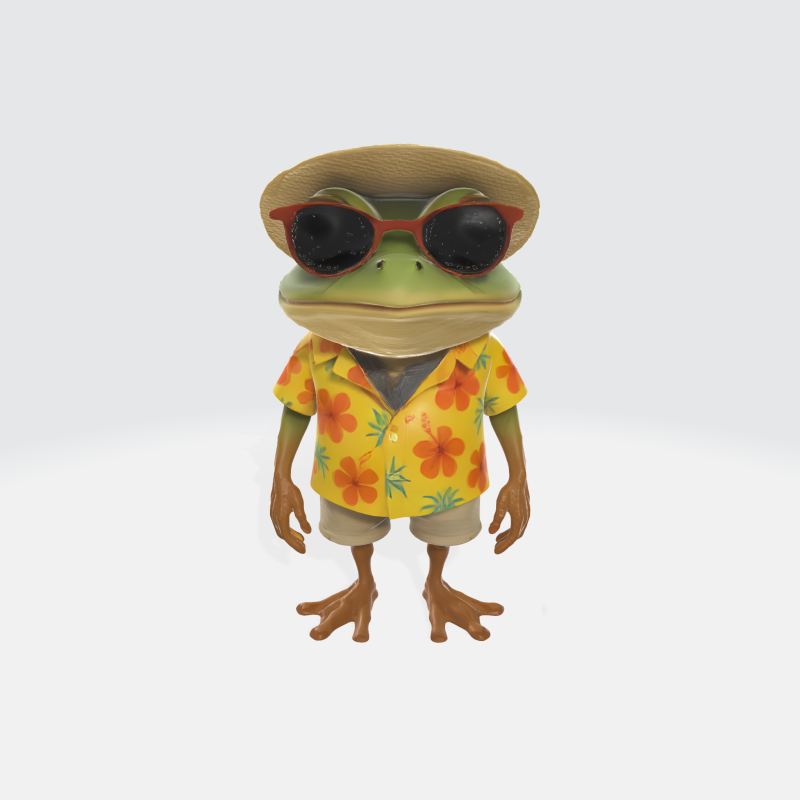 Cartoon Frog Character - Summer Tourist Model 3D .c4d .max .obj .3ds .fbx .stl .blend