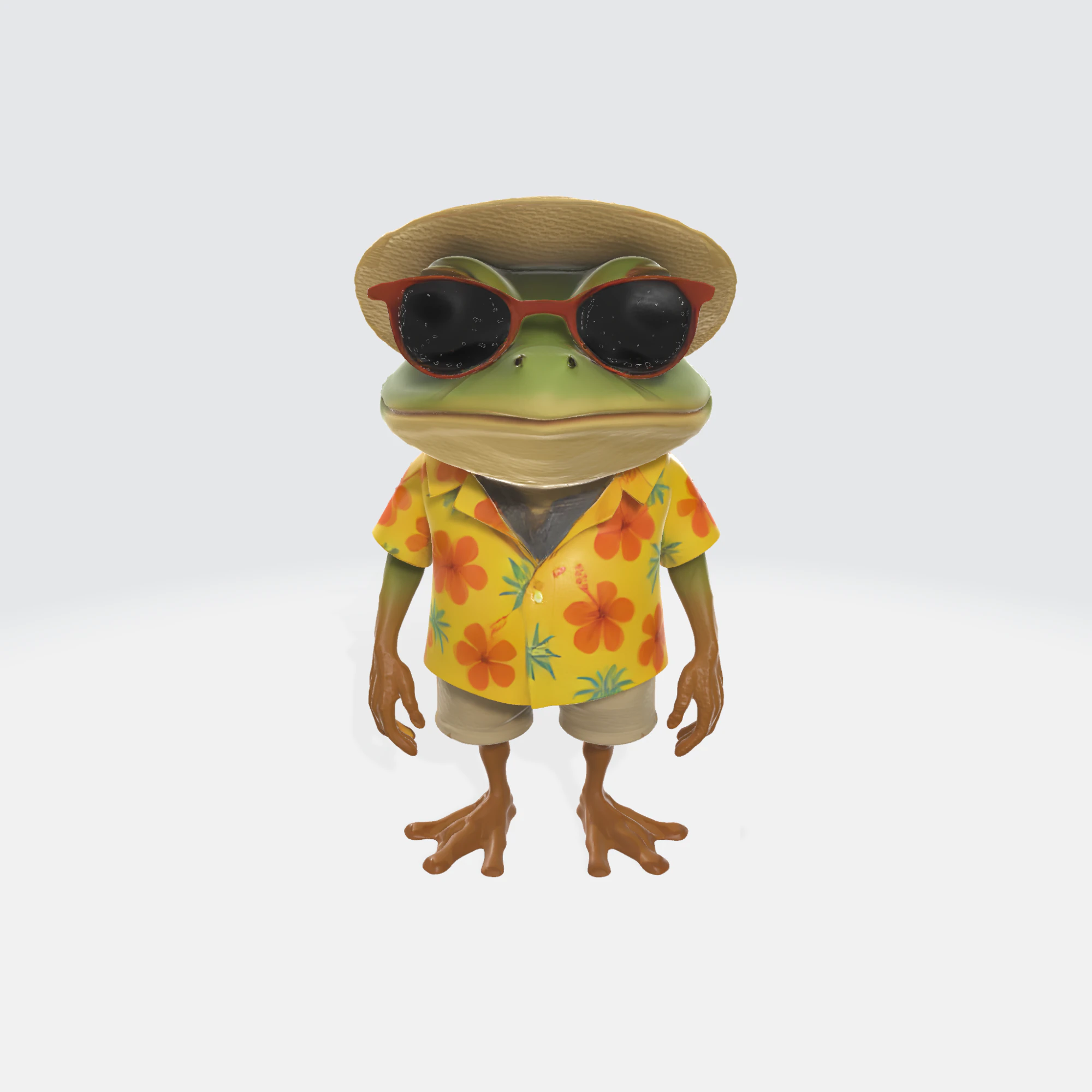 Cartoon Frog Character - Summer Tourist 3D Model .c4d .max .obj .3ds .fbx .stl .blend 
