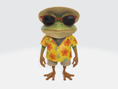 Cartoon Frog Character - Summer Tourist 3D-Modell