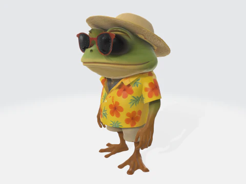 Cartoon Frog Character - Summer Tourist 3D Model