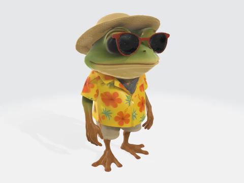 Cartoon Frog Character - Summer Tourist 3D Model