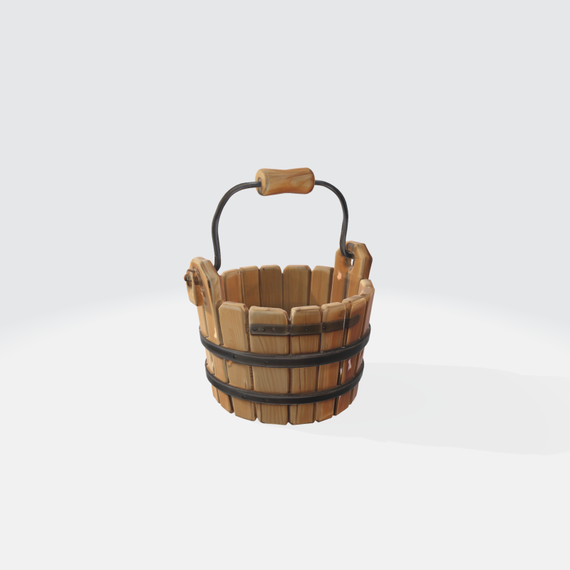 Wooden Bucket - Medieval Fantasy Water Pail Asset 3D Model .c4d .max .obj .3ds .fbx .stl .blend 