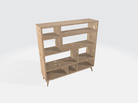 Modern Wooden Bookshelf - Mid Century Display Unit Asset 3D Model