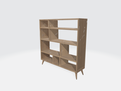 Modern Wooden Bookshelf - Mid Century Display Unit Asset 3D Model