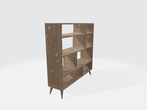 Modern Wooden Bookshelf - Mid Century Display Unit Asset 3D Model