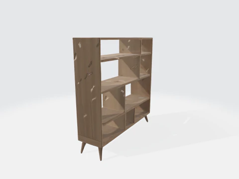 Estante de madeira moderna - recurso de unidade de exibi&ccedil;&atilde;o de meados do s&eacute;culo Modelo 3D