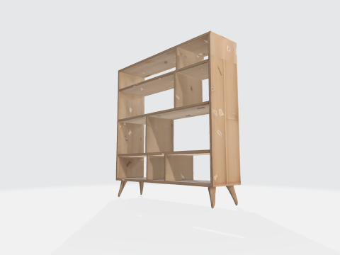 Modern Wooden Bookshelf - Mid Century Display Unit Asset 3D Model