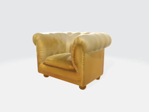 Luxury Golden Leather Armchair - Chesterfield Style Chair 3D Model