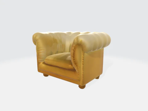 Luxury Golden Leather Armchair - Chesterfield Style Chair 3D Model