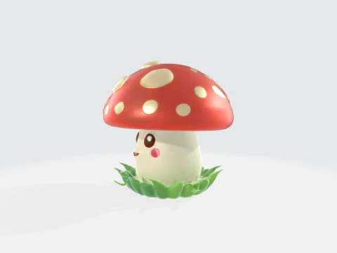 Cute Kawaii Mushroom Character - Cartoon Toadstool 3D Model