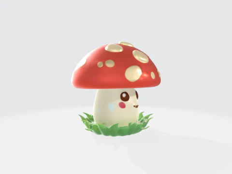 Cute Kawaii Mushroom Character - Cartoon Toadstool 3D Model