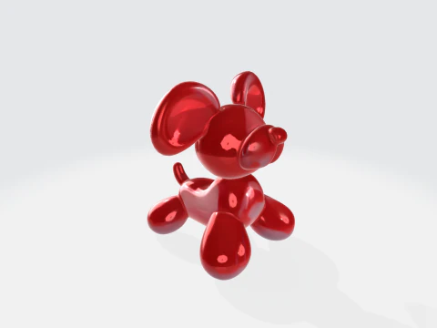 빨간 풍선 개 - 광택 있는 동물 조각 3D 모델