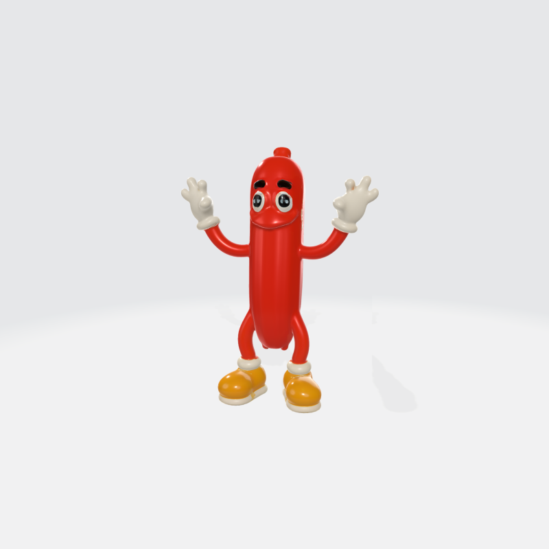 Cartoon Hot Dog Character - Animated Food Mascot 3D Model .c4d .max .obj .3ds .fbx .stl .blend