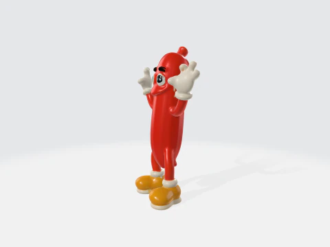 Personagem de desenho animado de cachorro-quente - mascote de comida animada Modelo 3D