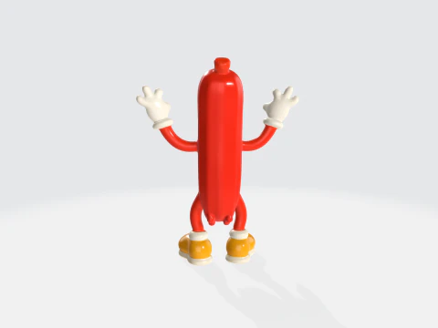 Personagem de desenho animado de cachorro-quente - mascote de comida animada Modelo 3D